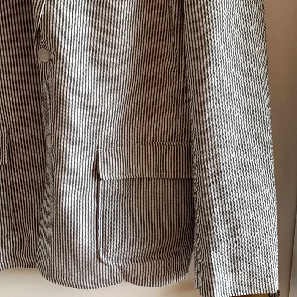 Con Garra NEW 100% Cotton Seersucker Jacket Grey Gray 2XL Stripes Coastal Party